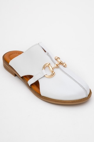 Luvishoes Luvi Shoes Favor Beyaz Cilt Hakiki Deri Tokalı Önü Kapalı Kadın Terlik Beyaz