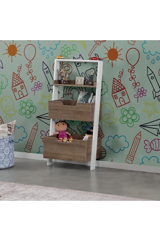 Pasifichome Low Oyuncak Montessori Raflı Kitaplık&Oyuncak Dolabı Koyu Meşe