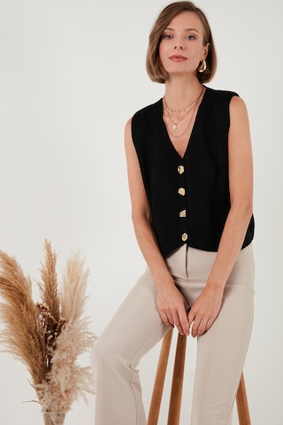 Lela Standart Fit V Yaka Düğmeli Triko Bayan Yelek 4616177 Siyah