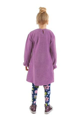 Denokids Çiçekli Kız Çocuk Lila Kadife Elbise Renkli