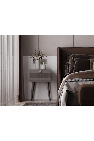 Melura Komodin %100 Mdf Lake Boyalı Ahşap Ayak Gri