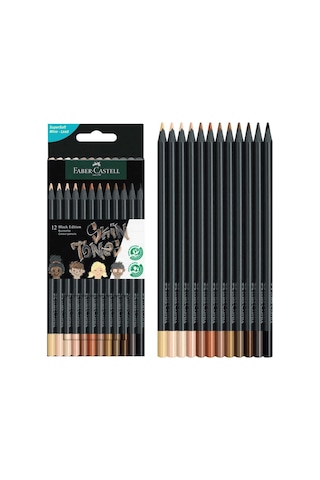 Faber Castell Kuru Boya Seti 12'li Black Edition Skin Tones Ten Renkleri Ve 12'li Çift Taraflı 24 Renk Bicolor Çok Renkli