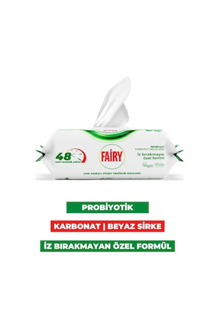 Fairy Power Wipes Yüzey Temizleme Mendili 100 Yaprak 3 Adet Beyaz Sabun Beyaz Sirke & Karbonat Beyaz