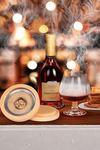 Premium Viski Tütsüleme Seti Ahşap Kapaklı Cam Smoke Infuser, Kokteyl Aromalandırma