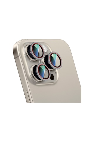 Apple Uyumlu   iPhone 16 Pro Caseworld Karbon Fiber Serisi Anti Reflective Kamera Lens Koruyucu Titanyum-kırmızı