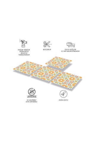 Tink KENDİNDEN YAPIŞKANLI TURUNCU ÇİÇEK BAHÇESİ DESENLİ PVC KARO 30X3