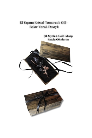 El Yapımı Kristal Tomurcuk Gül Bakır Varak Detaylı