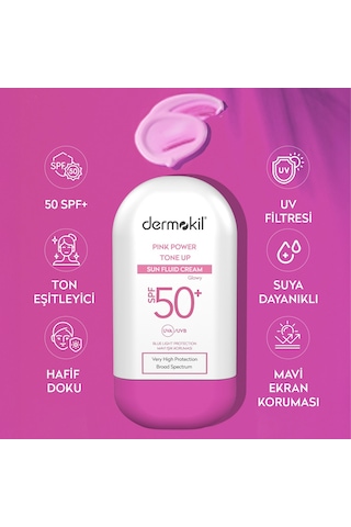 Dermokil Pink Tone-up Fluid Sun Cream Spf 50+ Pembe Ton Eşitleyici Fluid Güneş Koruyucu 60 Ml