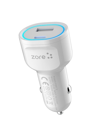 Mobilefix Cc-02 Hızlı Şarj Özellikli Led Işıklı Qc 3.0 Usb-a Ve Type-c Pd Araç Şarj Başlığı Pd 20w - Beya Beyaz