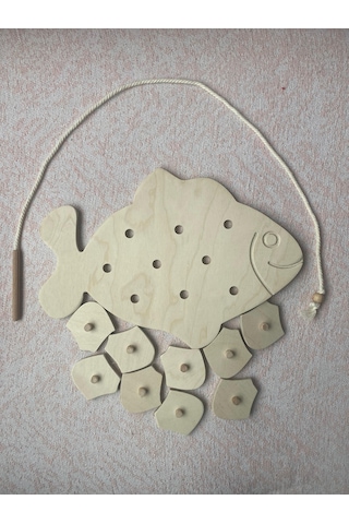 Montessori Beceri Temelli İpli Pullu Ahşap Balık