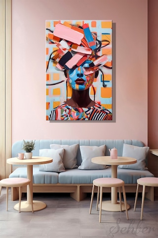 Duvar Tablosu Dikey Kanvas Tekli Kuaför Güzellik Salonu Makyaj Pop-art Modern Soyut Kadın Portre