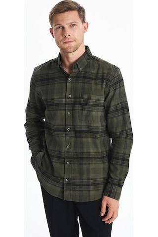 Lcwaıkıkı Classic Haki Regular Fit Uzun Kollu Ekose Poplin Erkek Gömlek