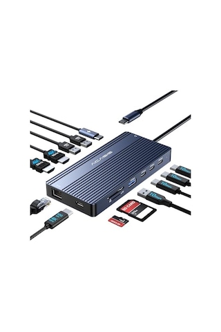 Acasıs Çift Monitör Yerleştirme İstasyonu, Hdmı 4k 60 Hz, 14&apos Ü 1 Arada Dizüstü Bilgisayar Yuvası, 10 Gbit/s Usb-c Video + Veri, 3 X Usb C, Usb A Ethernet, 100 W Pd, Sd/tf, 3,5 Mm Ses, Siyah