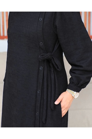 Bağlamalı Çıt Çıt Detaylı Ferace , Siyah Siyah