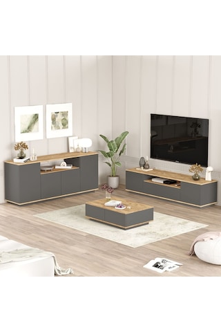 Future Tv Ünitesi Orta Sehpa Konsol 3'lü Set Çam-antrasit Fr18-aa