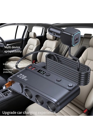 Fochsia Siyah 228w 9 İn 1 Hızlı Araba Şarj Cihazı Ekran Göstergeli Qc Pd 3.0 Bağımsız Anahtar Tüm Araçlar İçin