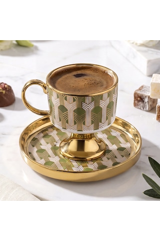 Aryıldız Quinn Green 12 Parça 6 Kişilik Kahve Fincan Takımı 90 Ml Çok Renkli