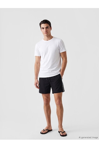 Lcw Swımwear Siyah Kısa Boy Yanları Şeritli Erkek Deniz Şortu