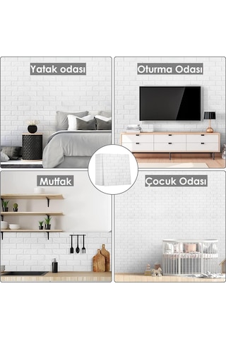 70X23cm Kendinden Yapışkanlı 3D Beyaz Duvar Kaplama Kağıdı Paneli