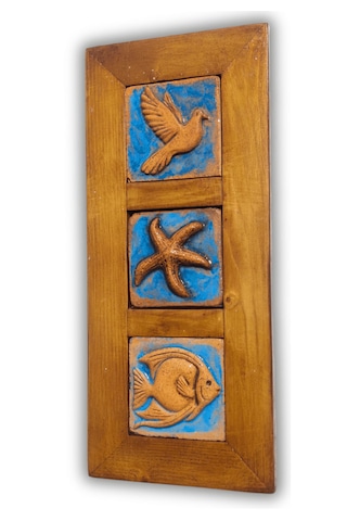 El Yapımı Seramik Deniz Temalı Tablo - 16x36 Cm - Akdeniz/ege Ruhu - Dekoratif Ev, Villa, Ofis Çerçeveli