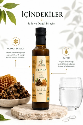 Propolis Ekstraktı 250 ml Su Bazlı Suda Çözünebilir Sıvı Propolis
