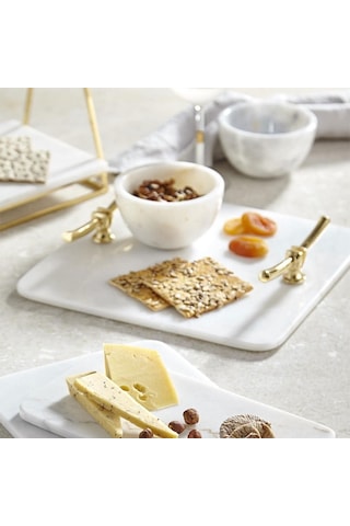 Evza Kare Mermer Tepsi Beyaz