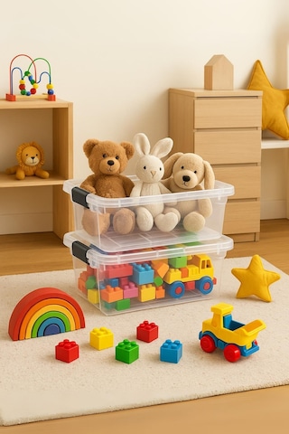 2 Li Şeffaf Saklama Kutusu & Düzenleme Kutusu & Oyuncak Kutusu 34 Lt Şeffaf