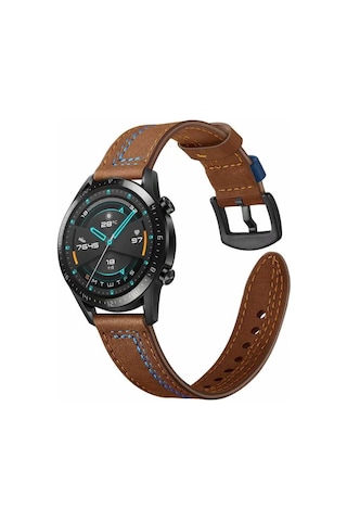 Gear S3 22mm Uyumlu Krd-19 Deri Mkst Kordon-kahverengi