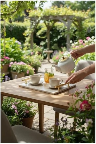 Akayev Traverten Altın Florya 30x20 Cm Tepsi Beyaz