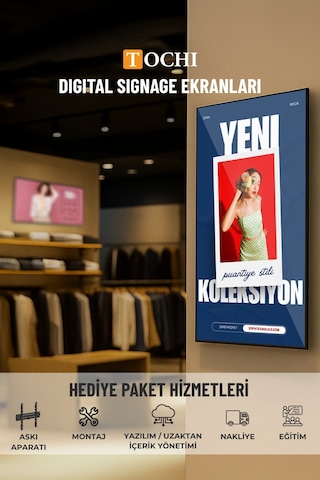 Digital Signage Ekran Duvara Monte Yüksek Parlaklık Full HD 7/24 Reklam & Vitrin Ekranı 65 inç