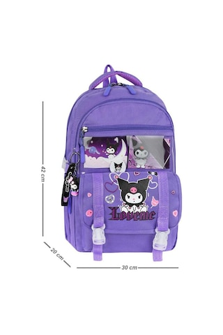 İlkokul Kız Çocuk Çantası 3'lü Set Kuromi Benzeri 42 30 Cm Beslenme Çantası Kalem Kutusu Ortopedik Lila