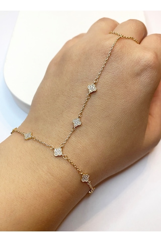 Kadın Çiçek Model Taşlı Gold Renk Şahmeran