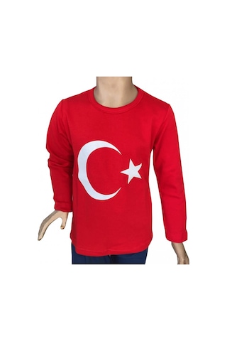 Unisex Türk Bayraklı Uzun Kol T-shirt-8924 Kirmizi