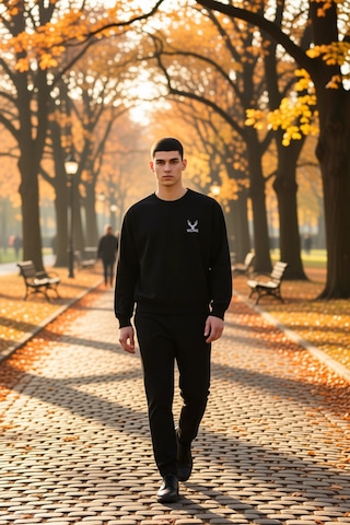 Benerly Erkek Bisiklet Yaka Düşük Kol Uzun Kol Sweatshirt Fonksiyonel Day siyah
