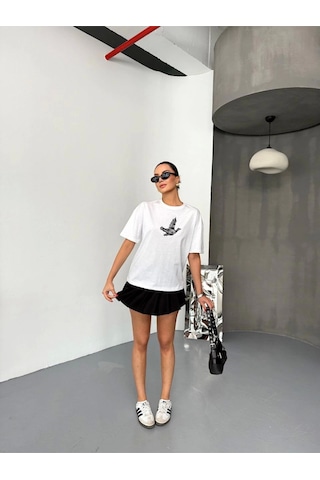 Kısa Kol Baskılı T-shirt - Beyaz Beyaz