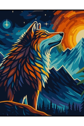 Denic Sayılarla Boyama Seti 40x50 Cm (Çıtalı) Fırça Boya Dahil Numaralı Tuval Kurt