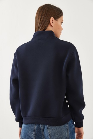 Shade Kadın Yarım Fermuarlı Çizgili Sweatshirt 60351005 - Lacivert