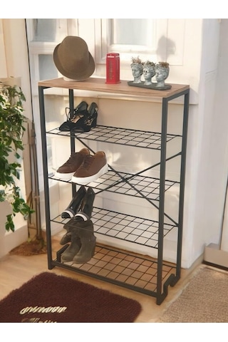5 Metal Raflı Ahşap Tablalı Dresuar Salon Sehpa Ve Ayakkabılık Çok Amaçlı Mobilya Çok Renkli
