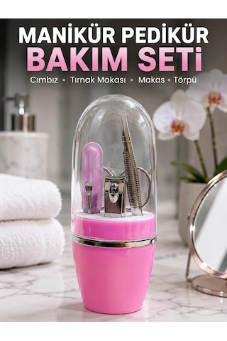 Mey İthalat Pembe Tırnak Bakım Seti Cımbız Makas Tırnak Makası Ve Törpü İçeren Kit