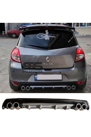 Renault Clio 3 Difüzör Arka Tampon Eki 4 Egzoz Çıkışlı Gri Lüx Tip