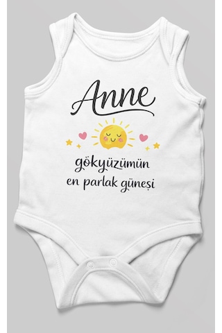 Morivokids Anne, Gökyüzümün En Parlak Güneşi Sıfır Kollu Bebek Body Beyaz
