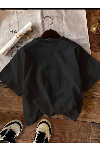 Medinenur Çoklu Ay Desen Baskılı Basic T-shirt Siyah