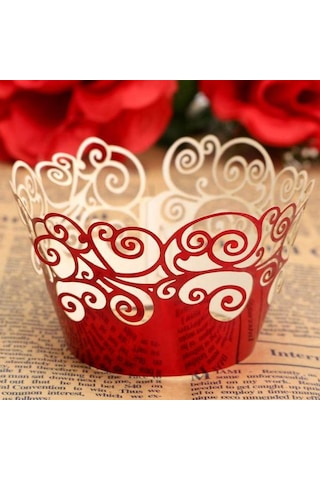 Suntek 50 Adet Metalik Kırmızı Bulut Dantel Düğün Cupcake