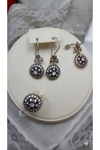 Otantik Taşlı 3 Lü Gümüş Set Bronz