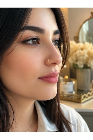 925 Ayar Gümüş Altın Renk Halka Burun Hızması Piercing Unisex Minimal Burun Piercing