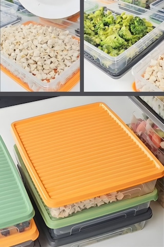3 Lü Geniş Buzdolabı Düzenleyici Set, Buzluk Derin Dondurucu Buzdolabı İnce Saklama Kabı 3x3100ml Çok Renkli
