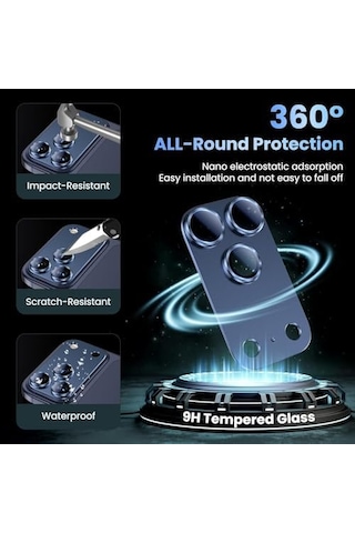 Sapphire Full Camera Guard İphone Uyumlu Safir Kamera Lens Koruyucu Kılıf Dostu Metal 9h Temperli Cam Kamera Kapağı Abis Lacivert, İphone 17 Pro