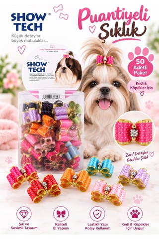 Show Tech Fancy Polka Dot Lastikli Toka 50 Parça Beyaz