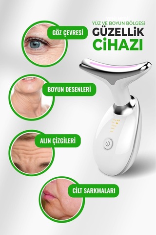 7 Renk Led Işık Terapili Ems Boyun Ve Yüz Masaj Cihazı Titreşimli, Isıtmalı, Usb Şarjlı Cilt Bakım Cihazı