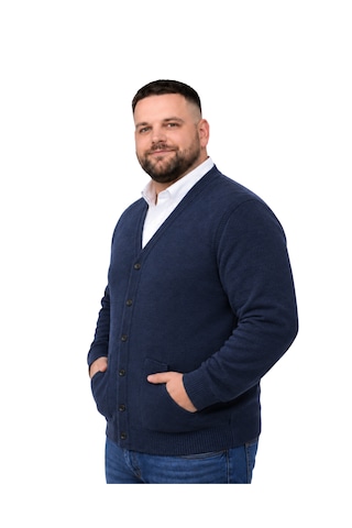 Battalmoda Erkek Büyük Beden Melanj Lacivert Cepli Düğmeli Triko Hırka 3xl-4xl-5xl-6xl